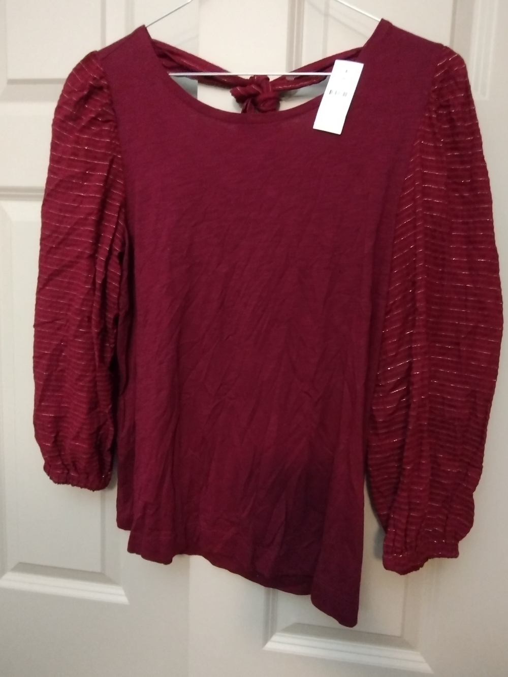 Women's Burgundy Puff-Sleeve Top - Brand: LOFT